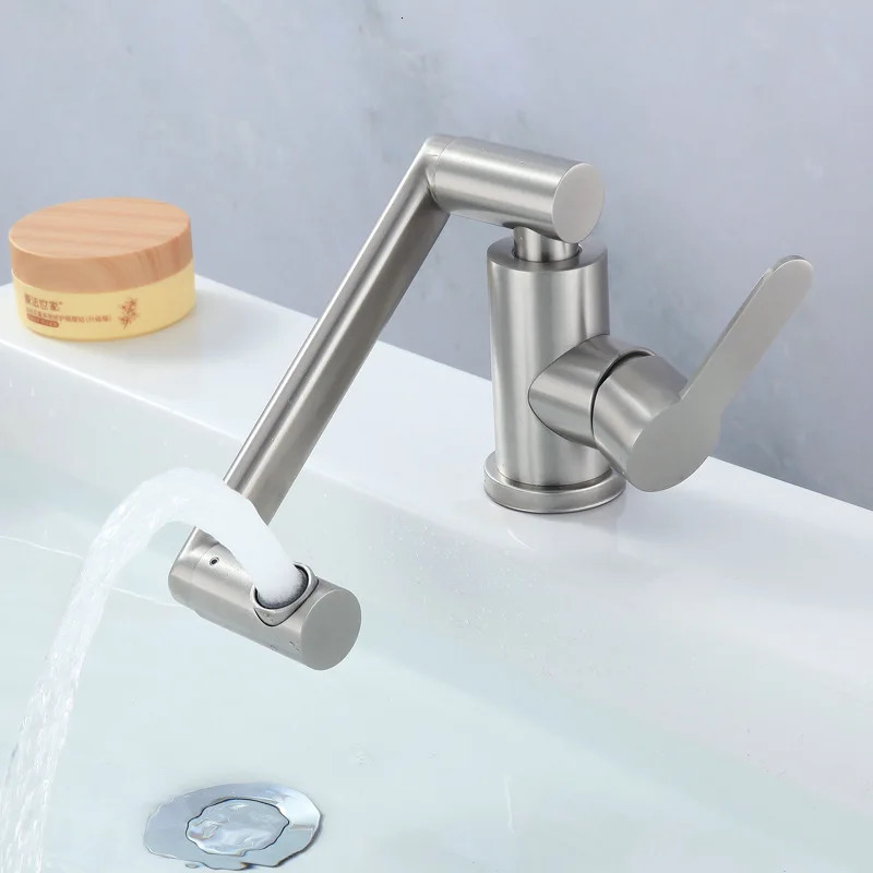 Kitchen Faucets 304 Stainless Steel Washbasin Faucet Mixer Taps Cold Water Sink Black Cranes Bathroom Accessories Gourmet Extendable 231127
