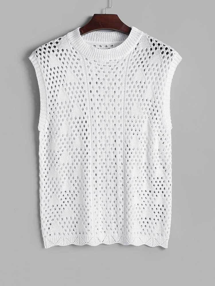 Men's Tank Tops Solid for Men Hollow Out Knitted Sweater Vest Sleeveless SeeThrough Summer Streetwear Beach Z5082202 230426