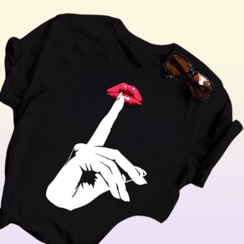 Red Lips Print T Shirt Women T Shirt Fashion Female Cute Graphic Tee Shirts Casual Tops 90s Ladies Short Sleeve Tshirts Top