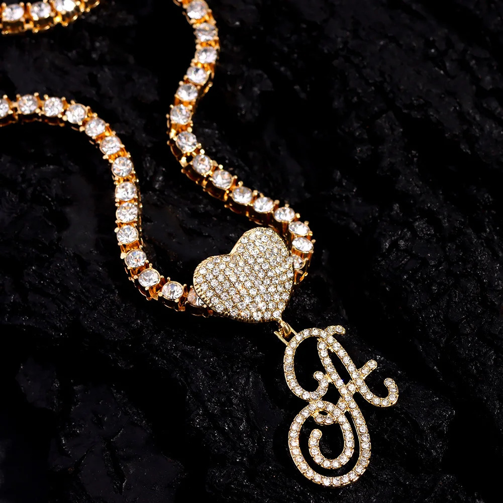 Chokers Hip Hop Bling Crystal Cursive Initials Name Necklace For Women Punk Tennis Choker Letter Pendant Necklaces Birthday Gift Jewelry 231127