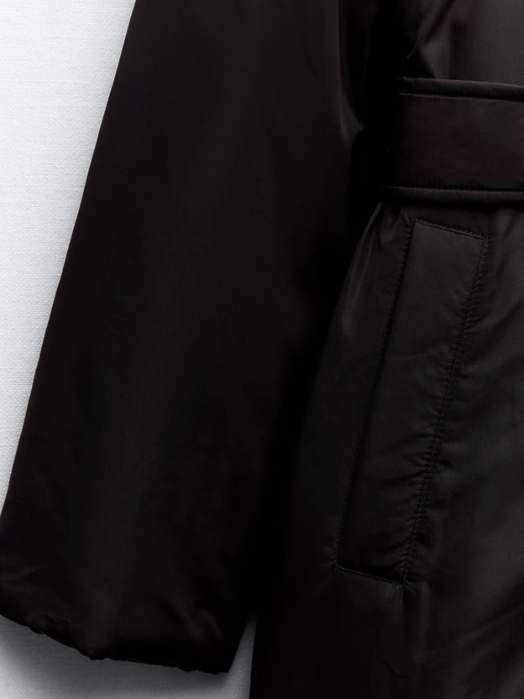 Women's Jackets ZBZA Hooded Puffer Coat Fall Winter Long Sleeves Polar Fleece Lining Double Breasted Belt Overcoat Female Warm Outerwear 231127