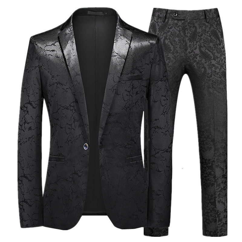 Men's Suits Blazers Autumn Men's Prom Party Dress Suit Black / Blue Fashion Men Small Jacquard Blazers Jacket and Pants Size 6XL-S 230427