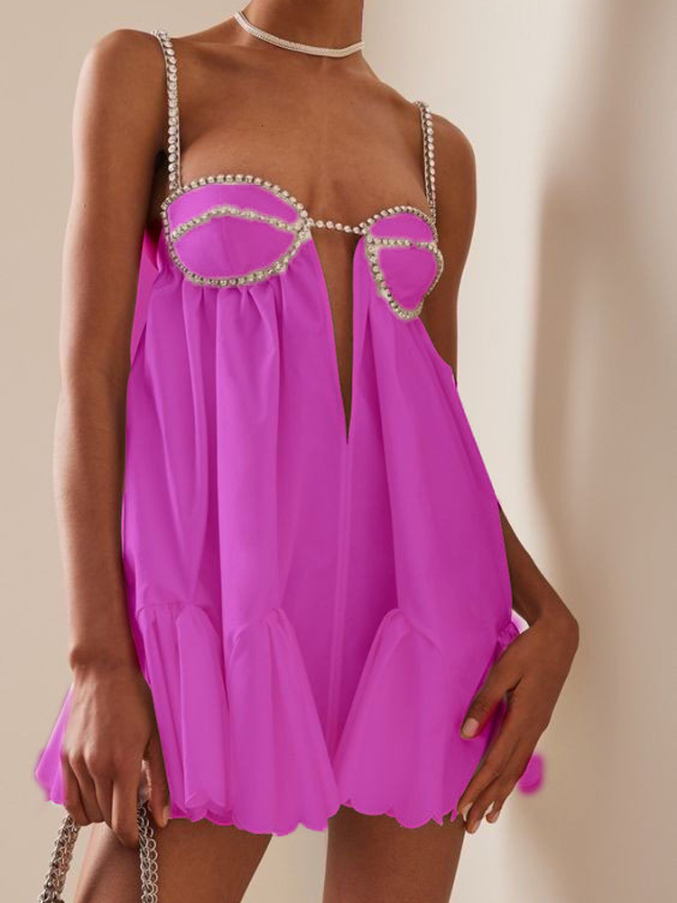 Casual Dresses Sexy Chain Fold Slip Dress Women Ruffle Tube Tops Mini Sleeveless Female Summer Fashion Solid Ladies Vestidos 230426