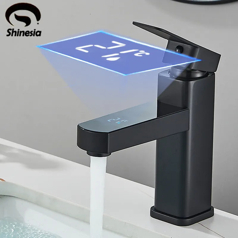 Kitchen Faucets Shinesia Bathroom Faucet Sink Basin LED Digital Temperature Mixer Taps Smart Deck Mounted Cold Water Tap 231127