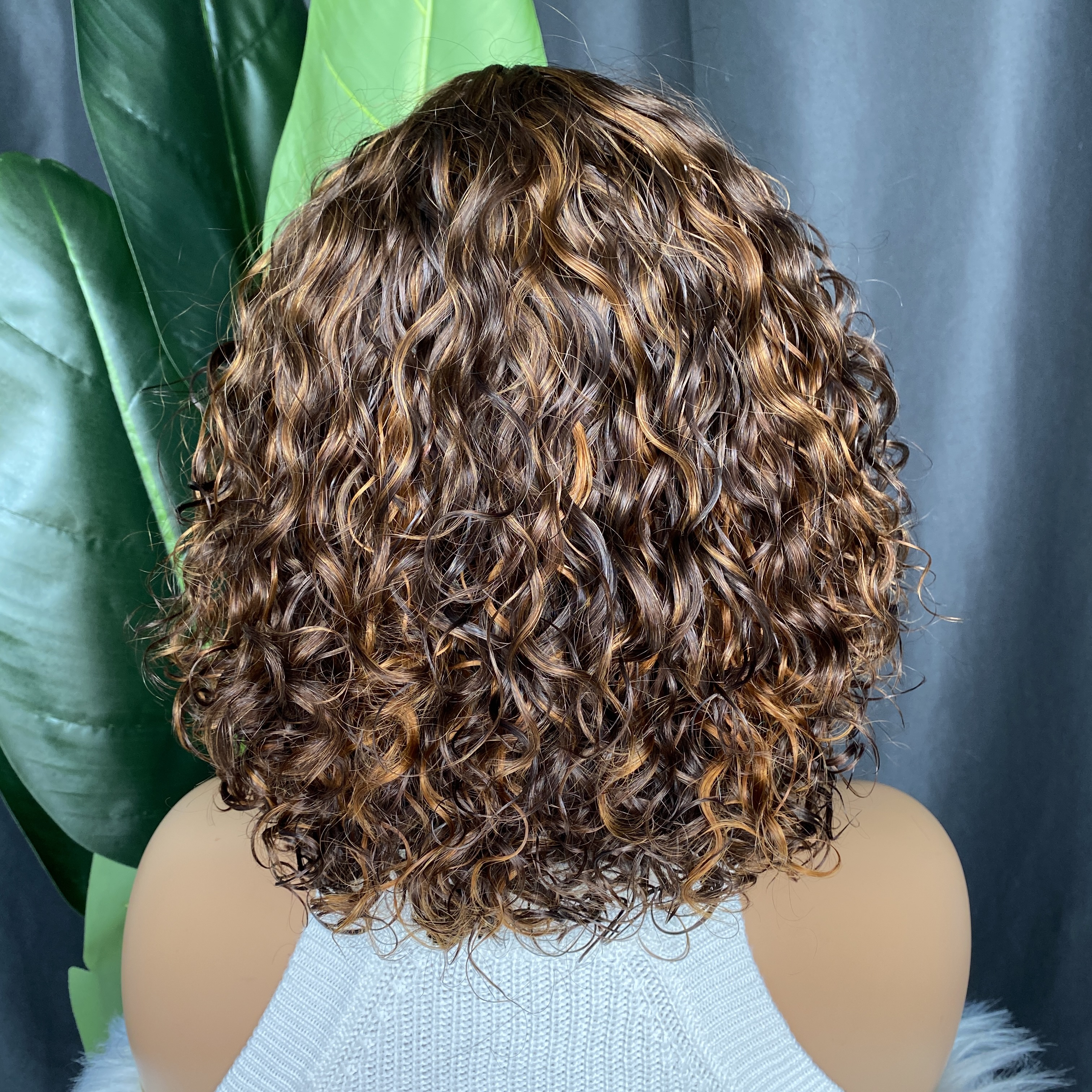 Glamorous Pixie Cut Curly Bob Regular Bang Wig P4/27 100% Remy Raw Human Hair Deep Wave Brazilian Indian For Black Women