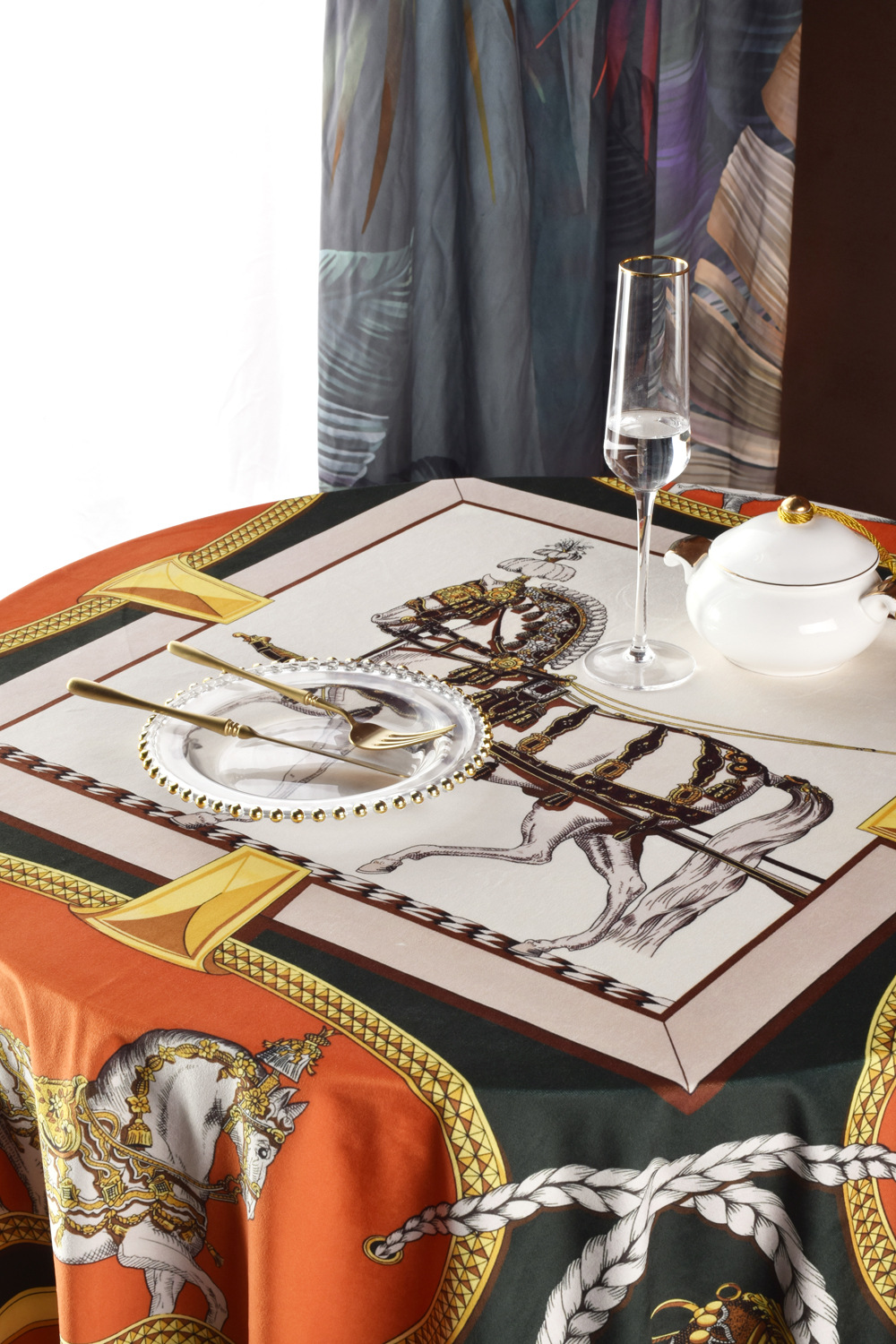 Round Tablecloth Hydrangea Tassel Jacquard Thick Table Cloth Polyester Cotton Table Cover for Home Wedding Party Decoration