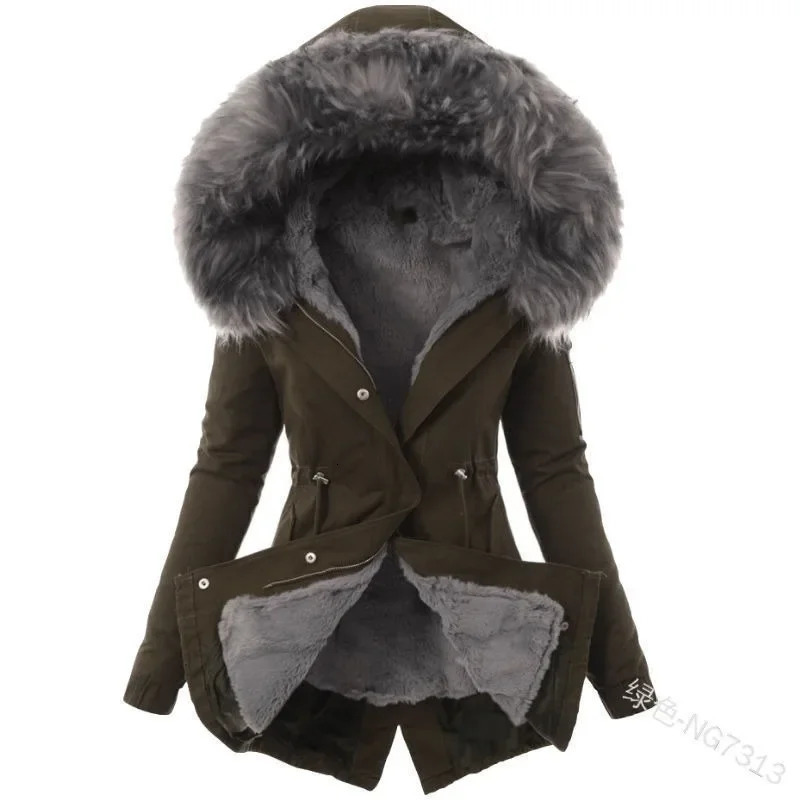 Women's Wool Blends Fashion Women Winter Keep Warm Faux Fur Hooded Coat Casual Long Sleeve Thickening Liner Jacket Outwear 231124