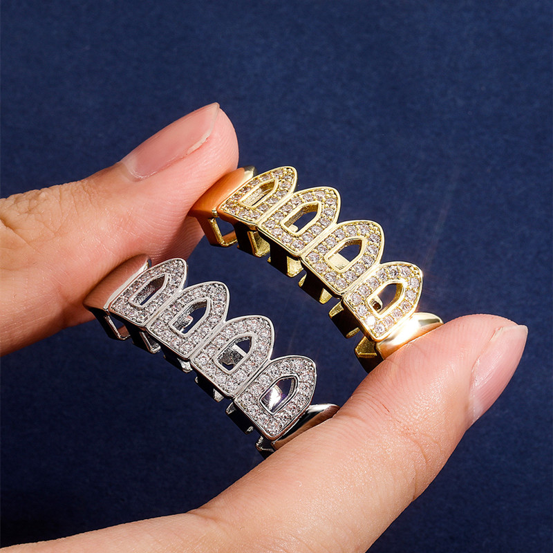 New Bling CZ Hollow Teeth Grillz Yellow White Gold Plated Top Grills Dental Jewlery Hip Hop Fashion Rapper Jewelry