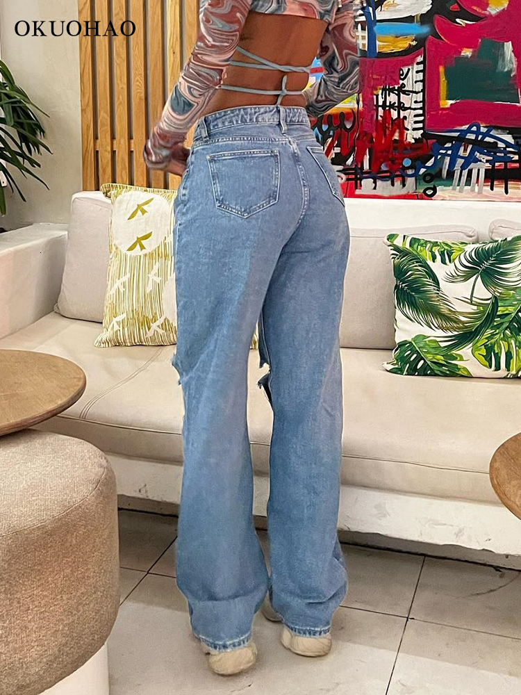 Women's Jeans Vintage Jeans Women High Waist Ripped Baggy Pants Straight Wide Leg Loose Denim Pants Y2k Streetwear Wash Blue Jean Trousers 230427
