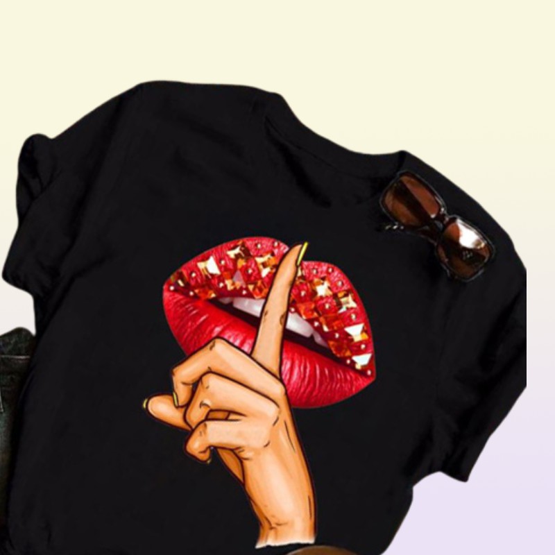 Red Lips Print T Shirt Women T Shirt Fashion Female Cute Graphic Tee Shirts Casual Tops 90s Ladies Short Sleeve Tshirts Top
