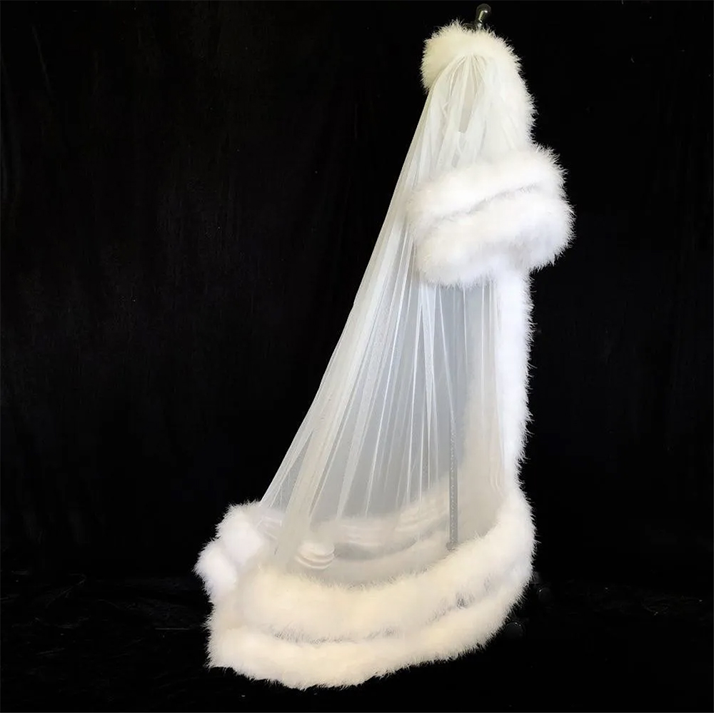 White Double Deluxe Women Robe Fur Wraps Bathrobe Sleepwear Bridal Robe Marabou Dressing Gown Party Gifts Bridesmaid Wraps