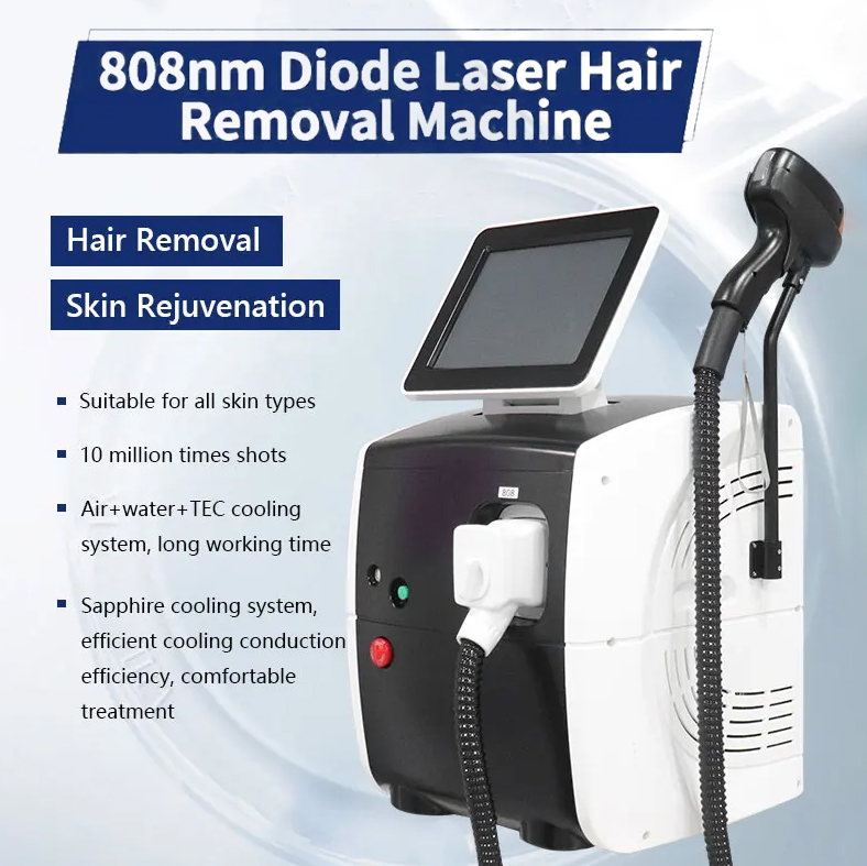 Professional 808nm Diode Laser Painless Hair Removal Machine Diode Laser Depilatory Permanent Follicle Damage Skin Whitening Pore Reduction Device