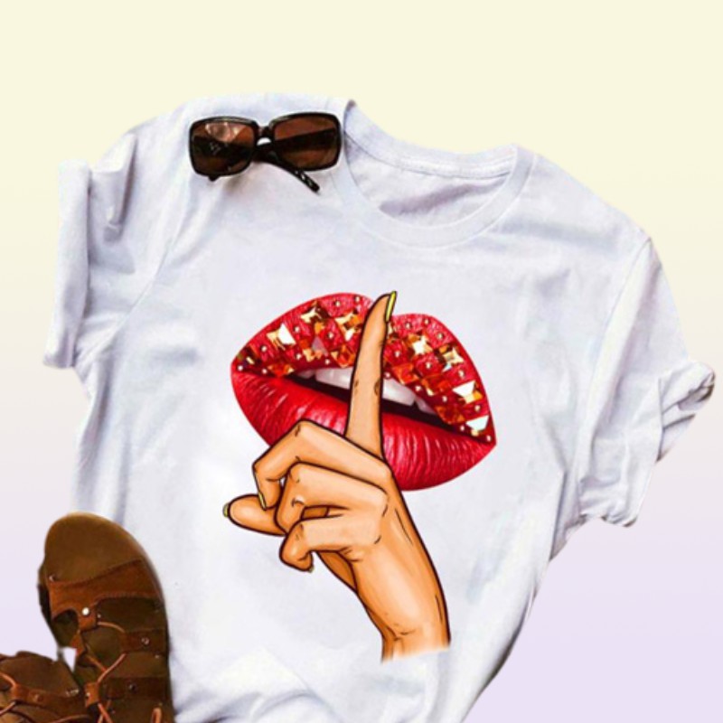 Red Lips Print T Shirt Women T Shirt Fashion Female Cute Graphic Tee Shirts Casual Tops 90s Ladies Short Sleeve Tshirts Top