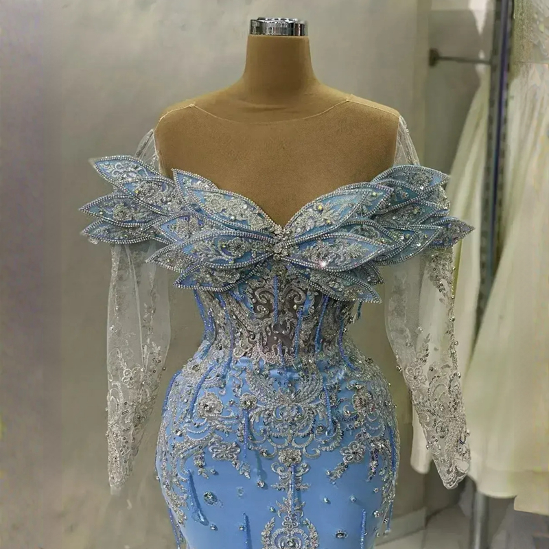 Aso Ebi Arabic Mermaid Prom Dress Lace Beaded Evening Formal Party Second Reception Birthday Engagement Gowns Dresses Robe De Soiree Pageant Gown St38