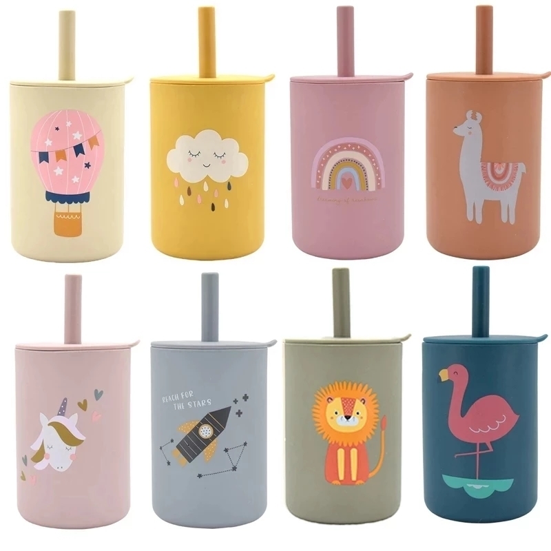 Cups Dishes Utensils Baby Silicone Sippy Portable Storage Snack Container Feeding Children Rainbow Printing Leakproof Learning Drink Bpa Free 230426