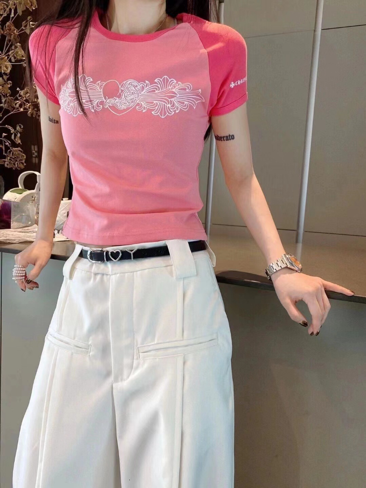Women's T-Shirt Kalevest Y2K Streetwear T-Shirts Korean Fashion Women Tops Short Sleeve Pink T-Shirts Rave Outfits Top Gyaru Graphic Tees 230427