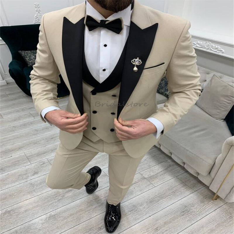 Slim White Blazer Wedding Tuxedo For Men One Button Double Breasted Vest Fit Wedding Suit Prom Dinner Bespoke 3 Pieces Male Bussiness Outfit Set Suit 