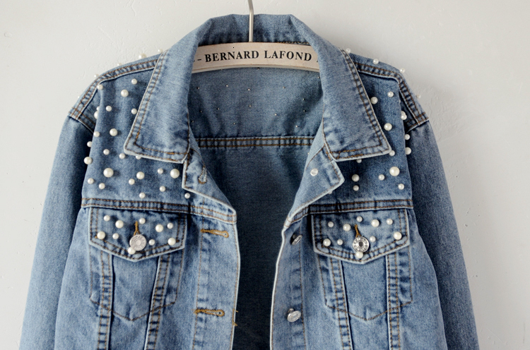 Women's Jackets Women's Jeans Jacket Beading Female Kpop Clothes Streetwear Elegant Casual Denim Coat Vintage Washed Bling High Street 23042