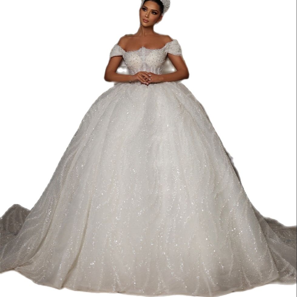 Custom Made Princess Ball Gown Wedding Dresses Sparkly Sequins Off Shoulder Luxury Crystal Bridal Gowns