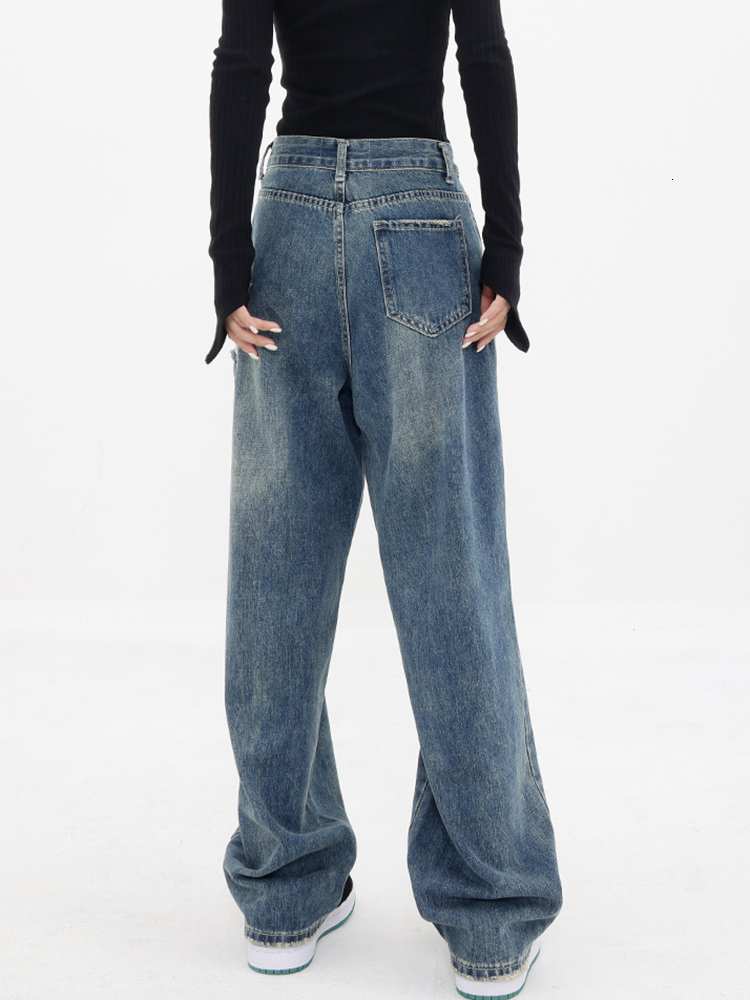Women's Jeans Ripped Jeans for Women High Waisted Wide Leg Denim Pants Irregular High Street Full Length Blue Trousers Chic Y2k Jeans Spring 2304