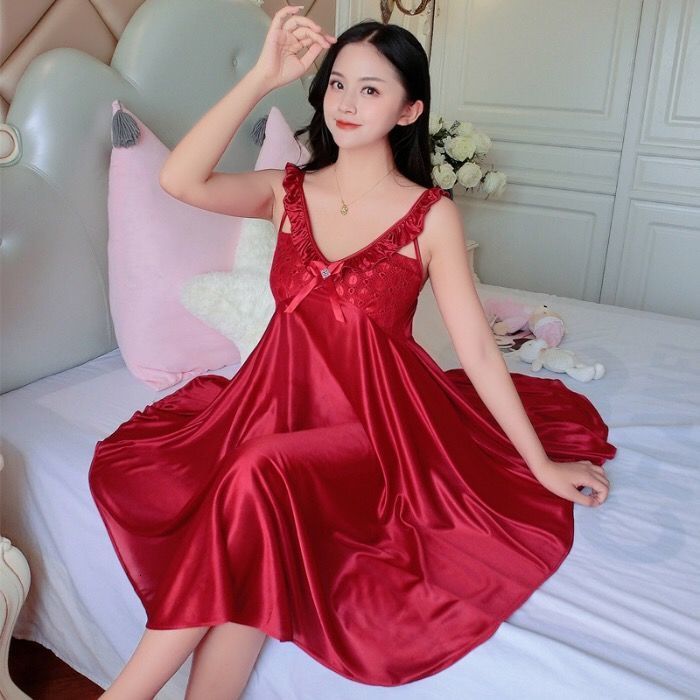 Sexy Pyjamas Ladies Sexy Silk Satin Night Dress Sleeveless Nighties V-neck Nightgown Plus Size Nightdress Lace Sleepwear Nightwear For Women 230427