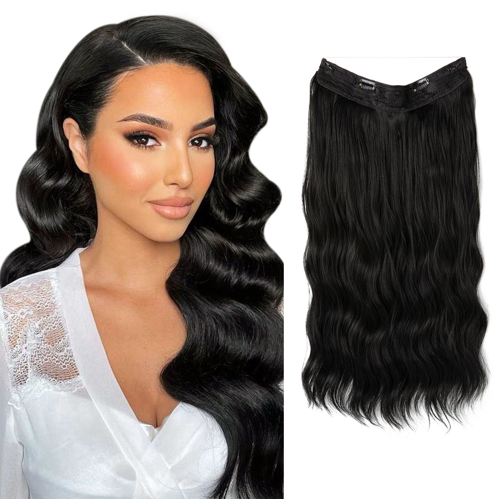 Wire Hair Extensions Adjustable Headband Synthetic Wavy Curly Invisible Transparent No Clip Long Hair Pieces