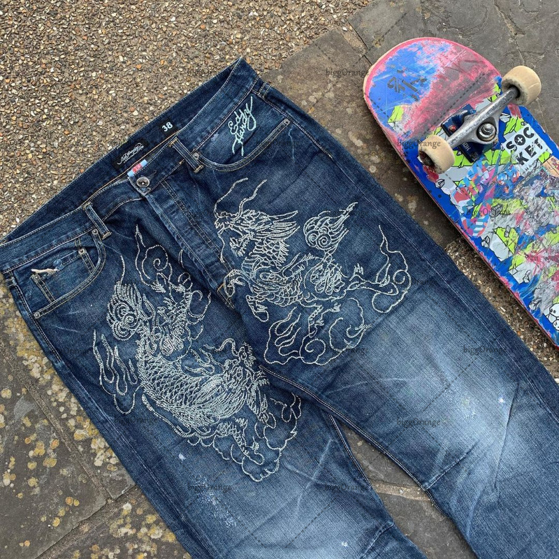 Men's Jeans Motif Anime Jalanan Hip Hop Amerika Celana Panjang Kaki Lebar Kasual Harajuku High Street Y2k untuk Pria Lurus Longgar 230427
