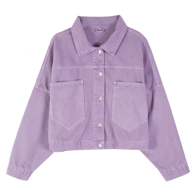 Women's Jackets Purple Loose Denim Short Jacket Women Spring Korean Fashion Casual Cropped Coat Harajuku Retro Single-Breasted Streetwear Top 230