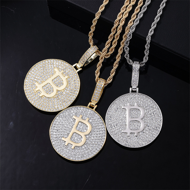 Hip Hop TopBling Round Card Letter B Pendant Necklace Stainless Steel 18K Real Gold Plated Full 5A Zircon Mens Jewelry