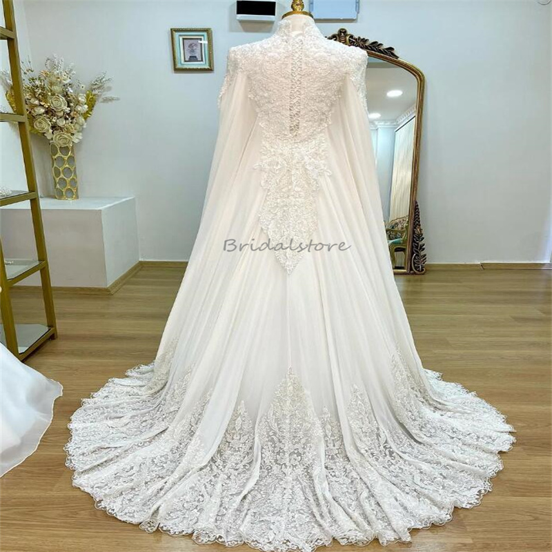 Princess Muslim Islamic Wedding Dress 2024 Elegant Dubai Arabic Country Style Bridal Gowns Appliques Lace Corset Church Bride Dress Appliques Robe De 