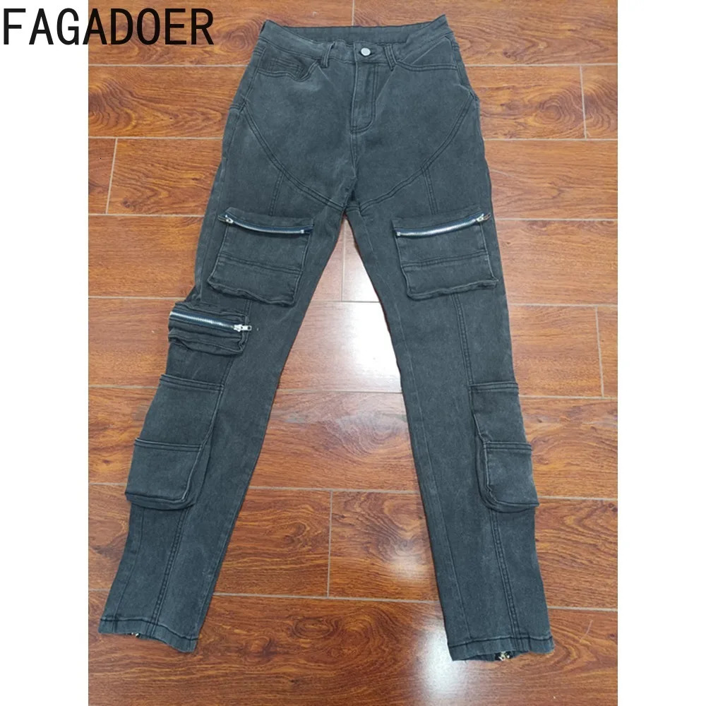 Women s Jeans FAGADOER Black Vintage Fashion Skinny Denim Pant High Waist Button Zip Pocket Trousers Casual Female Elastic Jean Bottoms 231127