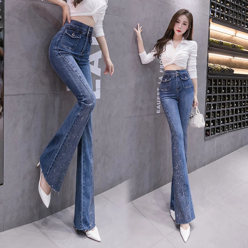 Women's Jeans Flared For Women Soft Skinny Patchwork BootCut Denim Trousers Mujer Fashion Stretch Pants Ladies 2023 Blue 231127