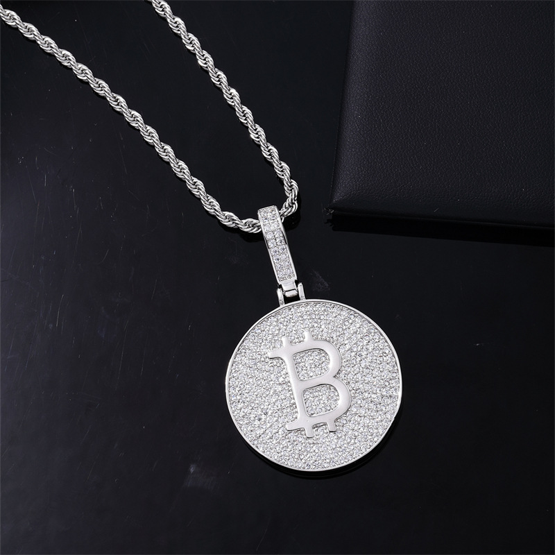 Hip Hop TopBling Round Card Letter B Pendant Necklace Stainless Steel 18K Real Gold Plated Full 5A Zircon Mens Jewelry