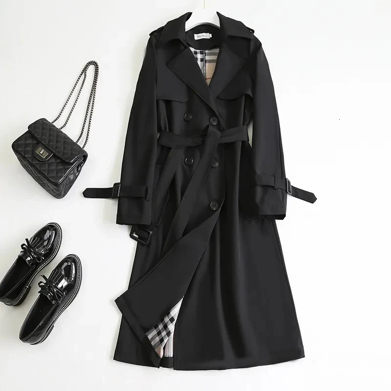 Women s Jackets 2023 Elegant Trench Coat for Women Korean Fashion Winter Clothes Double Breasted with Belt Casual Solid Long 231127