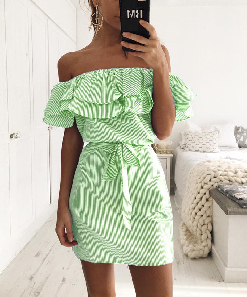 Casual Dresses Woman Summer Dress Low-Cost Mileage off-the-Shoulder Striped A Spot For Women Vestidos YRW6806 230427