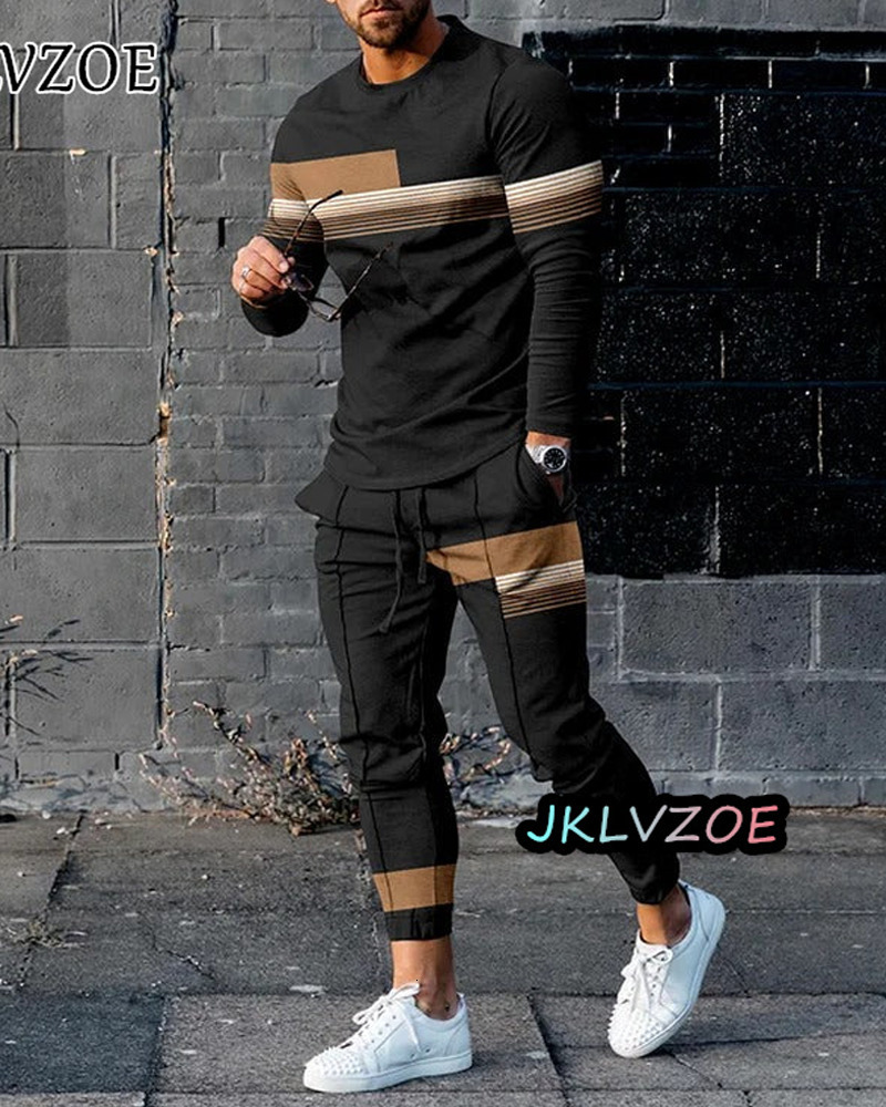 Men's Tracksuits Fashion 3D Print Casual Male Clothes Oversized Tracksuits 2 Piece Suit Men's Long Sleeve T-shirt Set Sports Pants Outfit 23