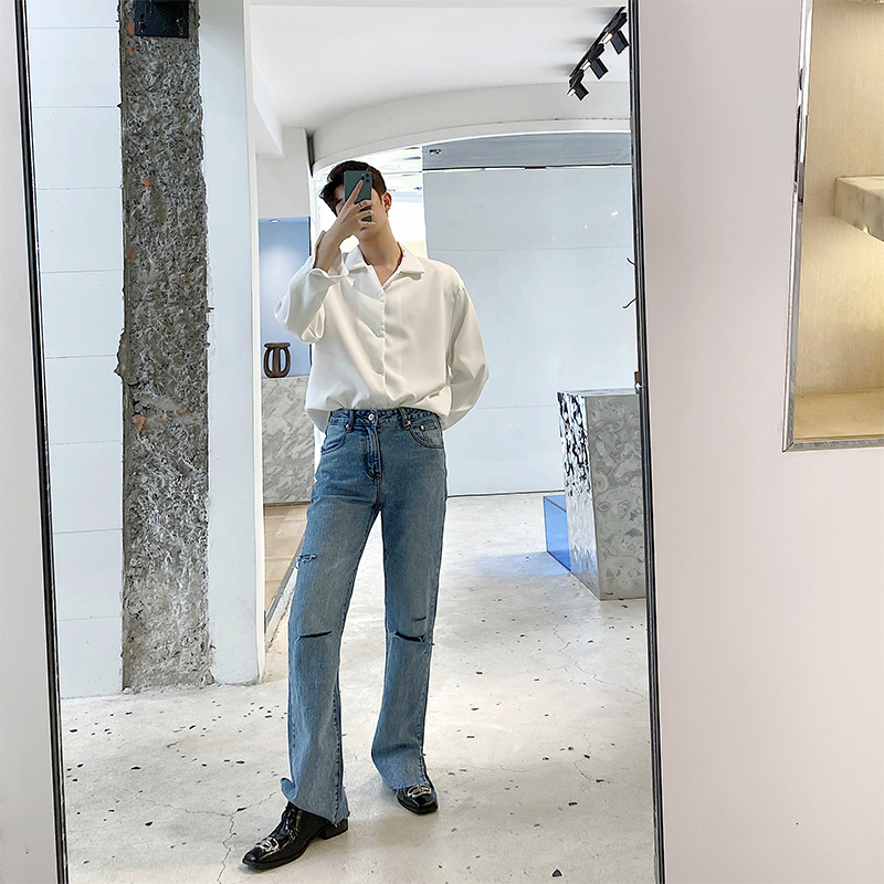 Men's Jeans Men Hole Summer Fashion Casual Straight Long Male Female Unisex Japan Korea Streetwear Vintage Denim Pants Trousers 230426