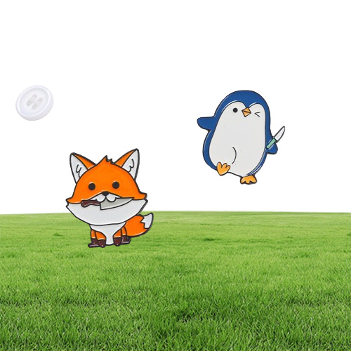 European Unisex Rabbit Fox Frog Penguin Dinosaur Shaped Brooches Pins Cartoon Alloy Animal Series Paint Badge Backpack Swea