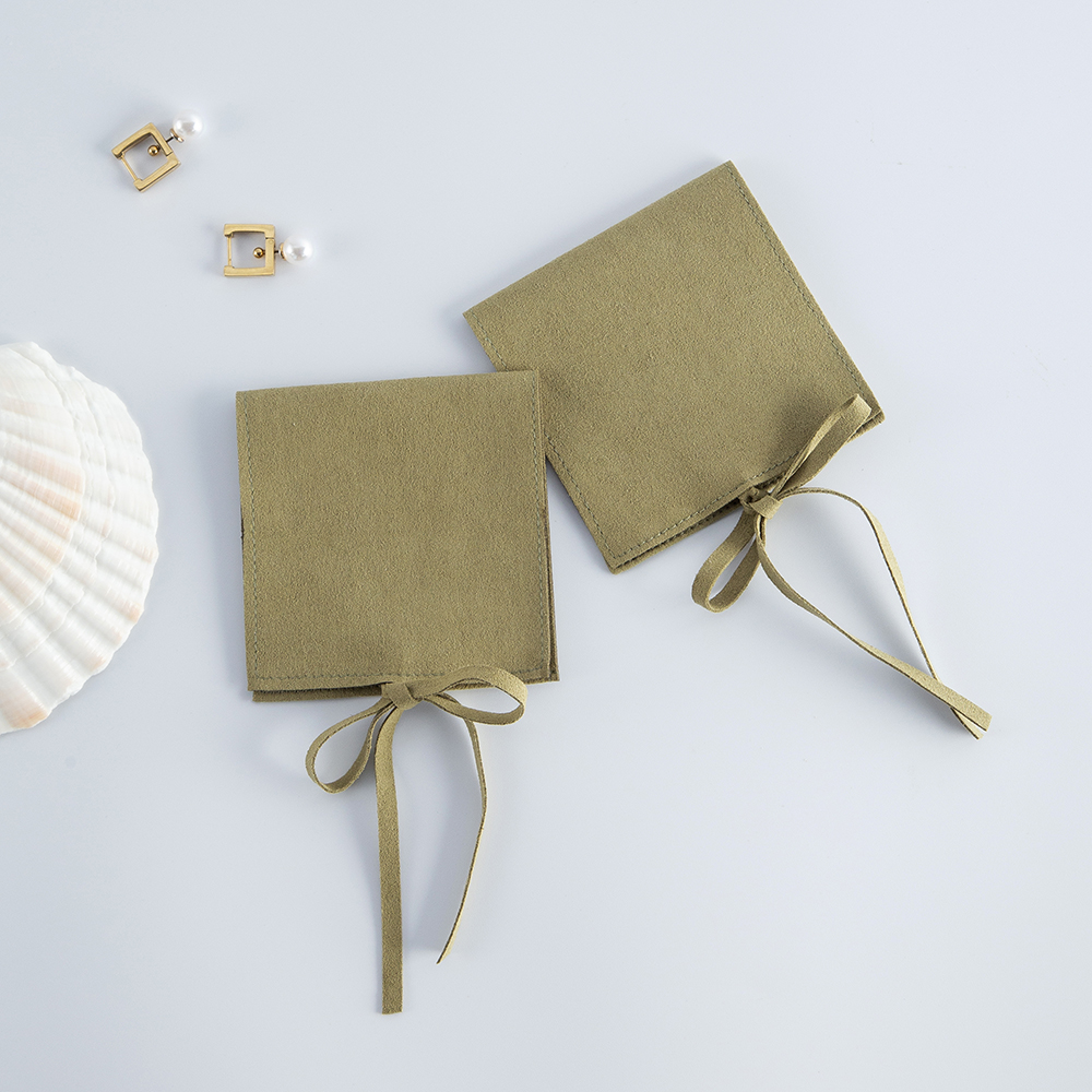 50pcs Microfiber Envelope Bag with Rope Dark Green Necklace Rings Earrings Brooch Jewelry Package Pouch Suede Jewellry Packaging Small Wedding Favor P