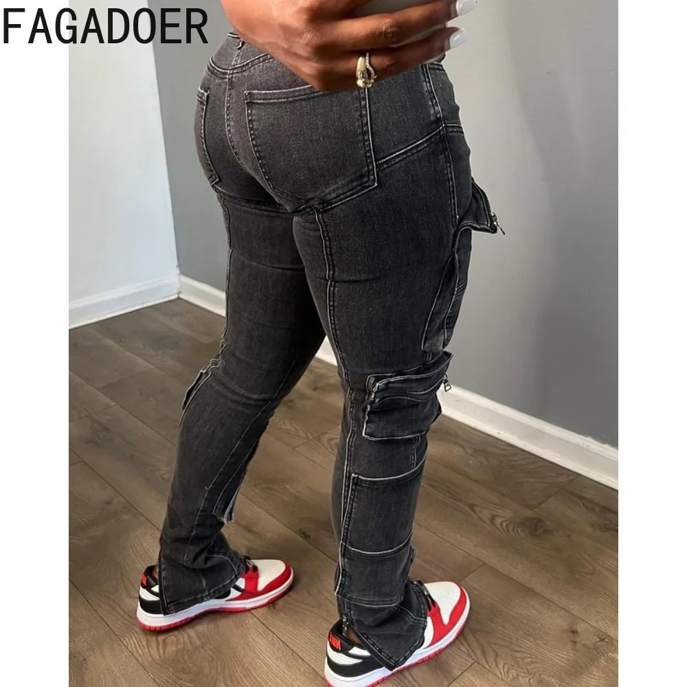 Women s Jeans FAGADOER Black Vintage Fashion Skinny Denim Pant High Waist Button Zip Pocket Trousers Casual Female Elastic Jean Bottoms 231127