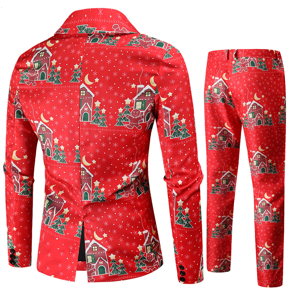 Men's Suits Blazers Boutique Men's S-4XL suit Trousers Men's Casual and Comfortable Christmas Fashion 3D Printing Christmas Tree 2-piec