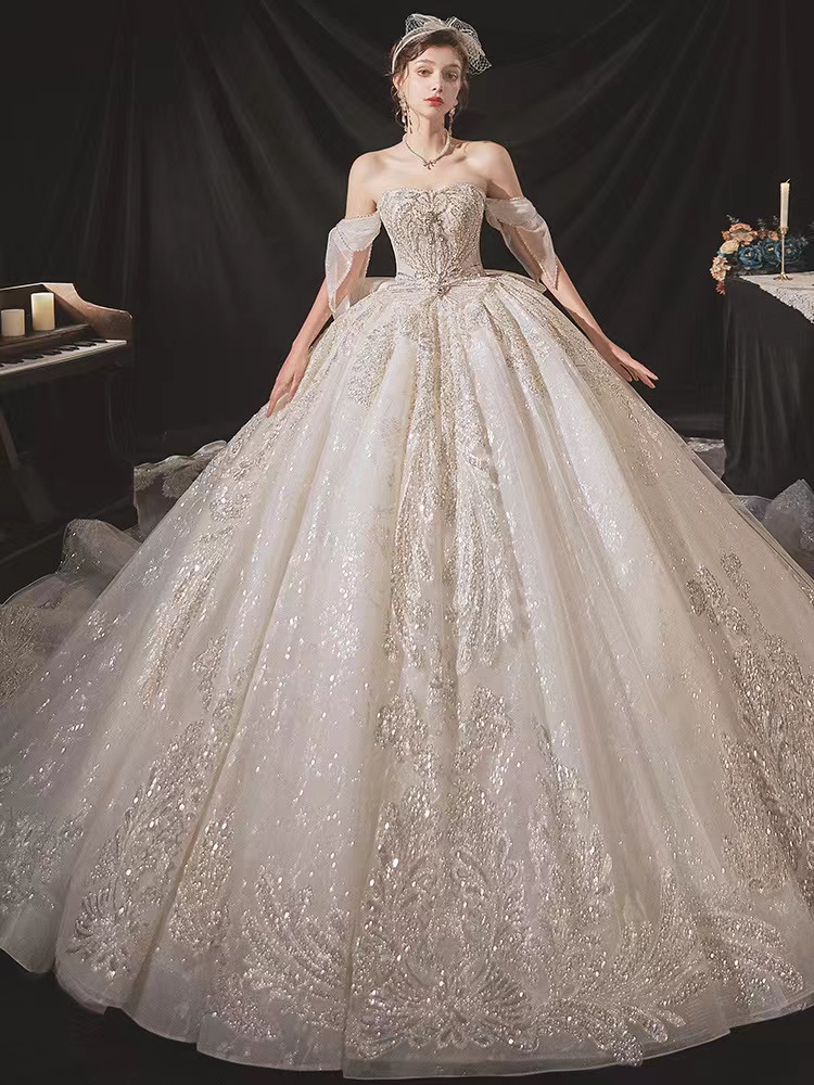 Dubai Arabia Ball Gown Wedding Dresses Long Off Shoulder Beads Beaded Lace Appliqued Plus Size Custom Made Robe De Mariee Sexy Bridal Gowns Crystal 40