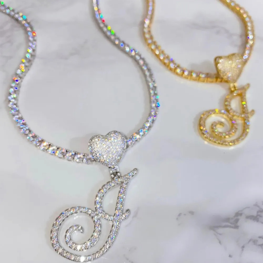 Chokers Hip Hop Bling Crystal Cursive Initials Name Necklace For Women Punk Tennis Choker Letter Pendant Necklaces Birthday Gift Jewelry 231127