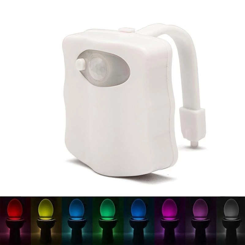 Toilet Night LED Light Lamp 8 16 Colours Smart Bathroom Closestool Supplies Human Motion Sensor Activated PIR Automatic RGB Backlight Luminaria WC Bow
