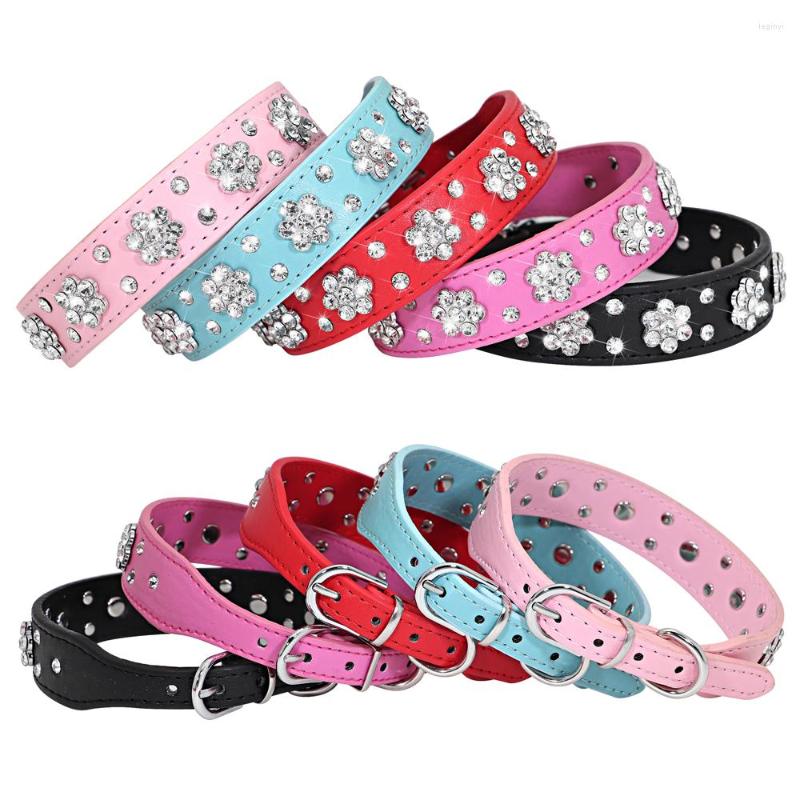 Dog Collars Dog Collars Bling Rhinestone Collar Necklace PU Leather Cat Puppy Necklaces With Crystal Pet Accessory For Small Medium Dogs H250219