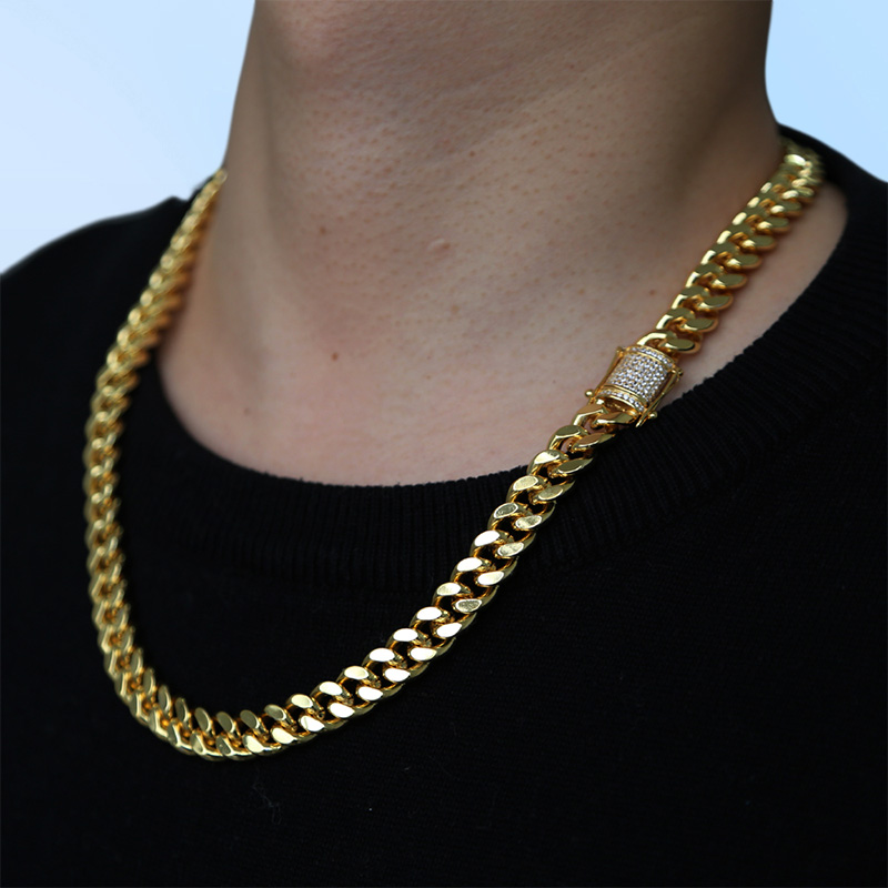 Fashion Hip Hop Men Necklace Chain Gold Filled Curb Cuban Long Necklace Link Men Choker Male Female Collier Jewelry 61cm 71cm