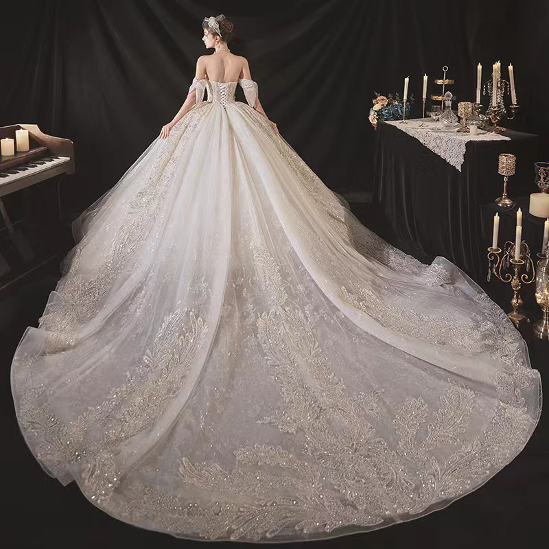 Dubai Arabia Ball Gown Wedding Dresses Long Off Shoulder Beads Beaded Lace Appliqued Plus Size Custom Made Robe De Mariee Sexy Bridal Gowns Crystal 40