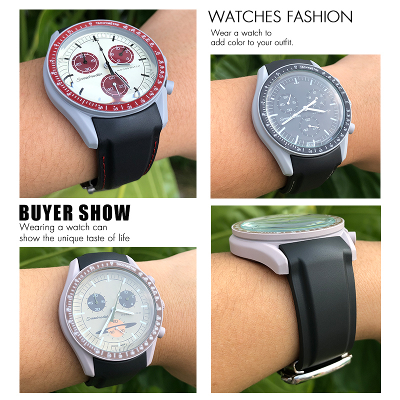 Watch Bands 19mm 21mm 22mm Curved Rubber Watchband 20mm Fit for Speedmaster Moonwatch 300 AT150 230426