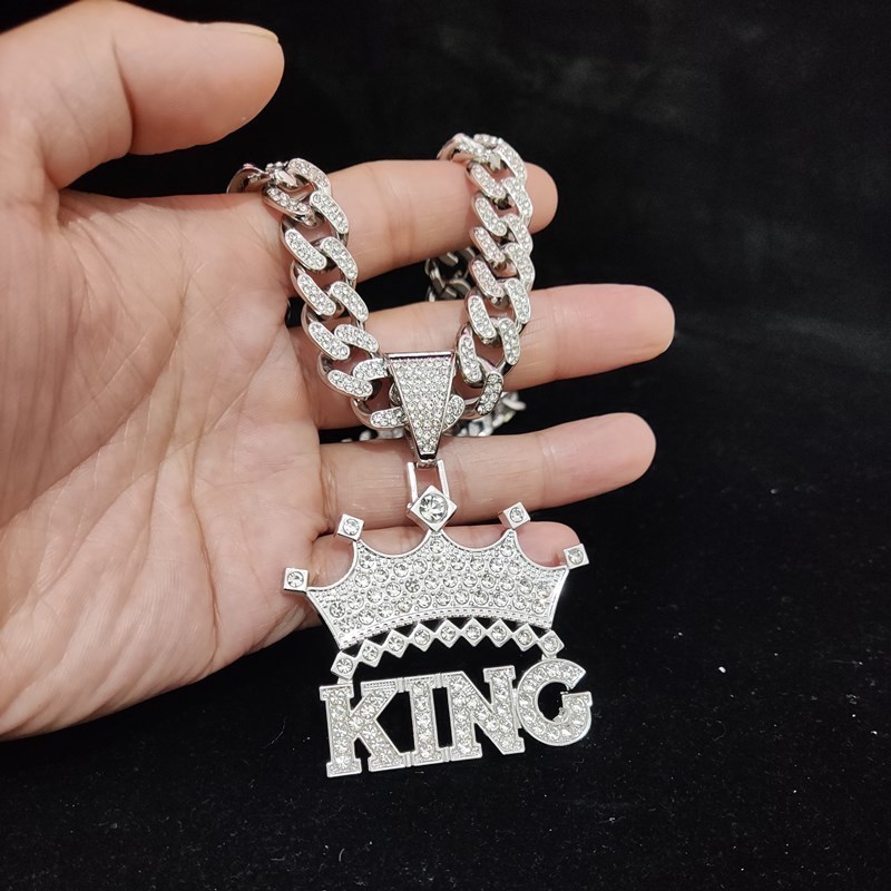 Strands Strings Men Women Hip Hop Crown with King Pendant Necklace with 13mm Cuban Chain HipHop Iced Out Bling Necklaces Fashion Charm Jewelry 230426