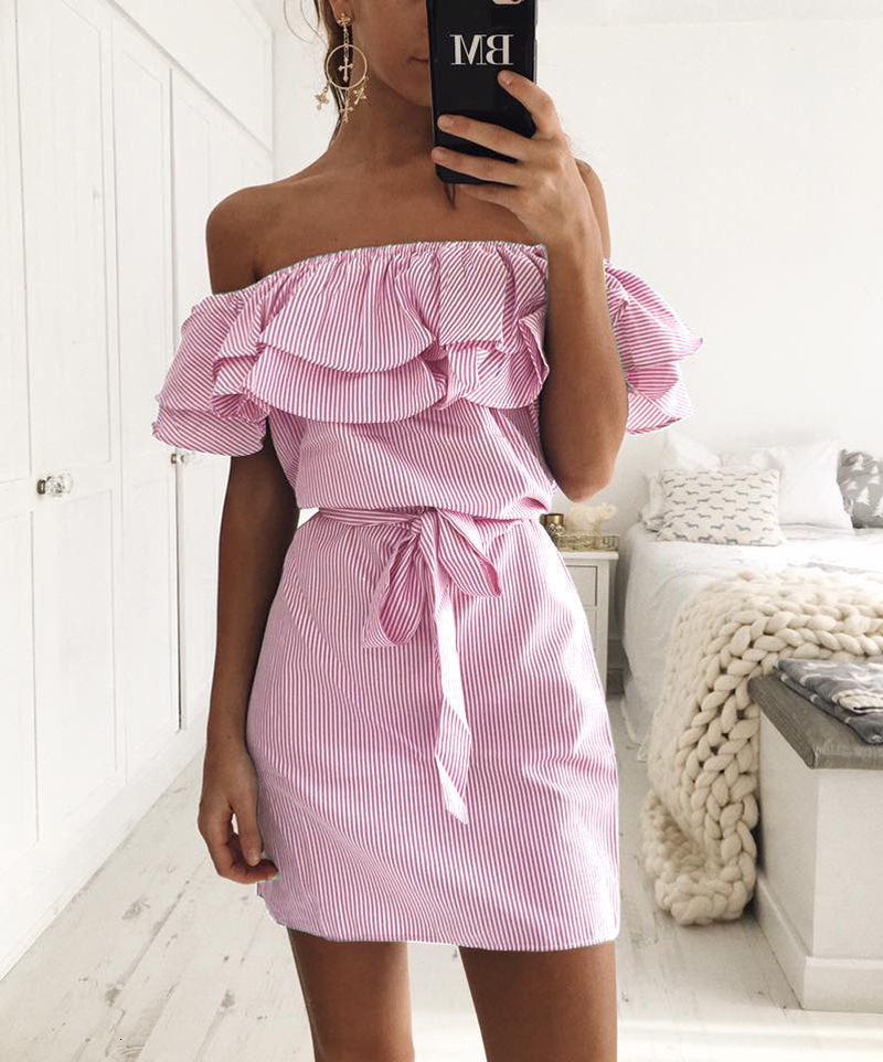 Casual Dresses Woman Summer Dress Low-Cost Mileage off-the-Shoulder Striped A Spot For Women Vestidos YRW6806 230427